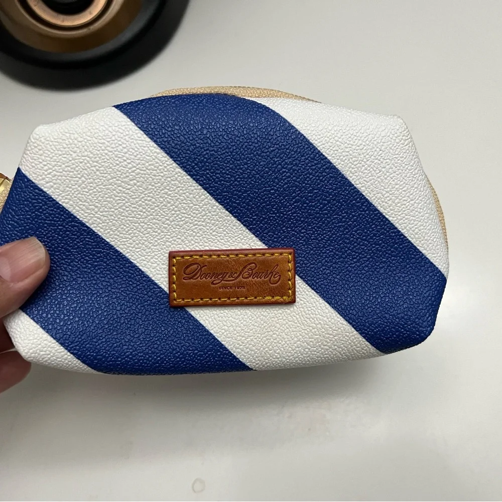 Dooney‎ & Bourke Nautical Striped Coated Canvas Cosmetic Pouch Blue White Pouch